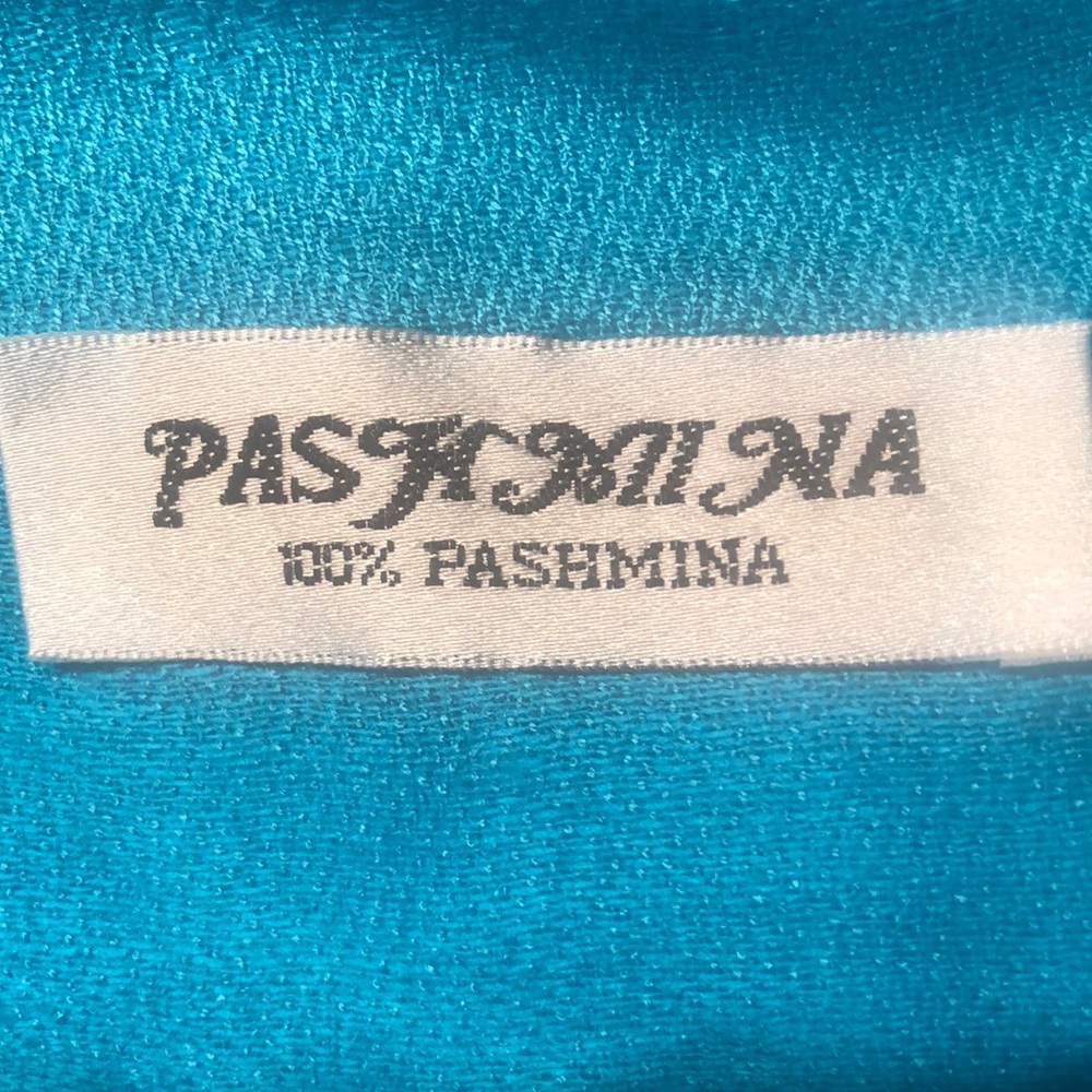 Pashmina Scarf Wrap Shawl - Turquoise Blue - 100% Pashmina- Paisley Pattern - Picture 5 of 8